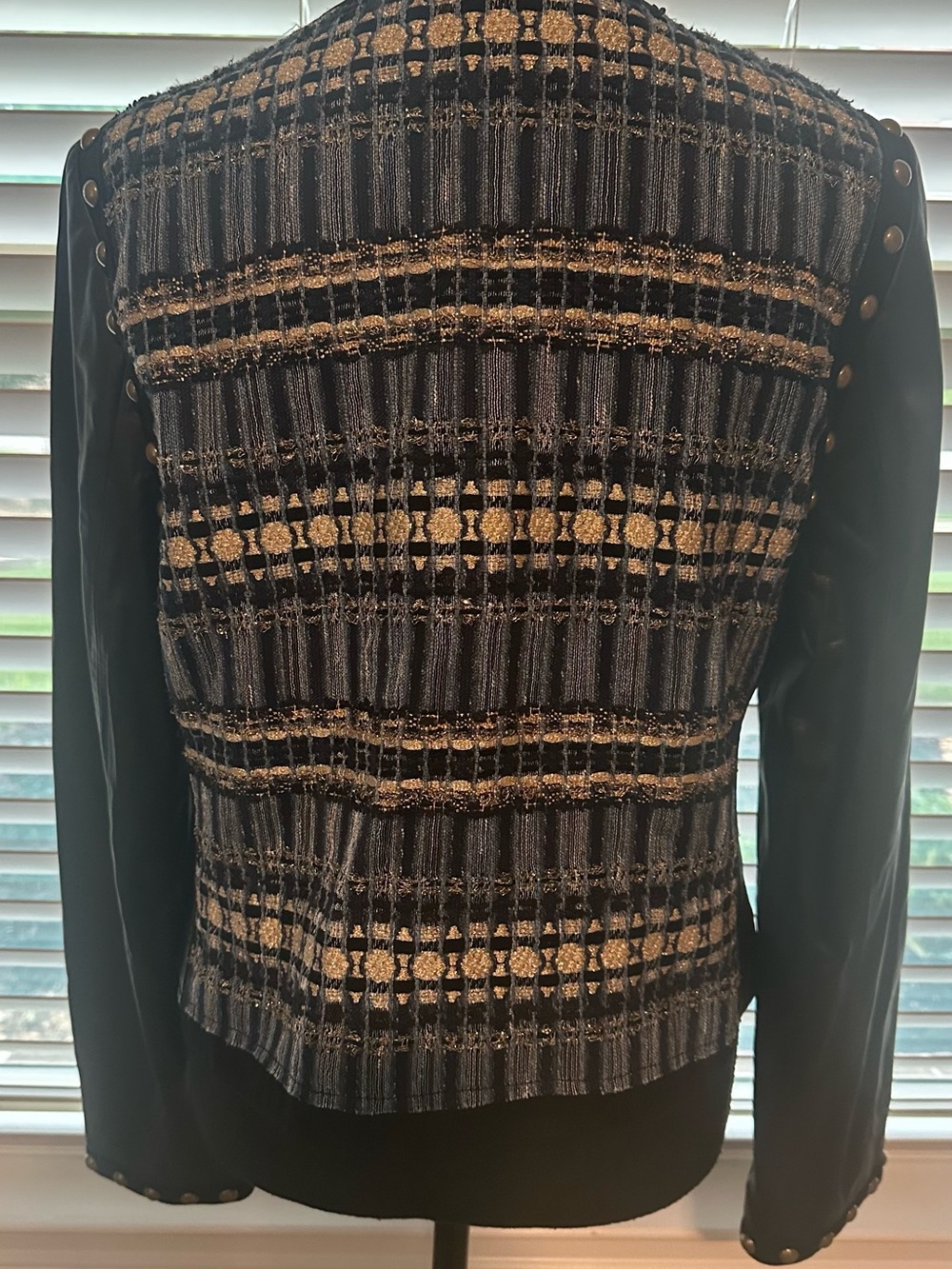 Ramy Brook Black Jacket with Blue and Gold Tweed Front - Picture 4 of 6